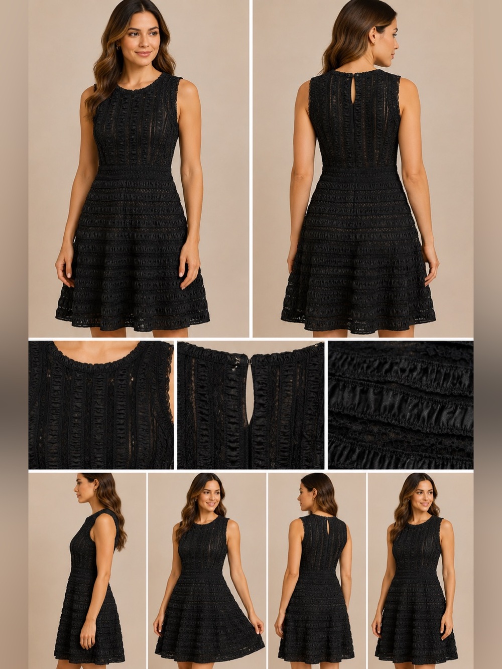 DVF Dolly Dress Womens Size 4 Black Lace Ruche Zip Close Fit and Flare Designer